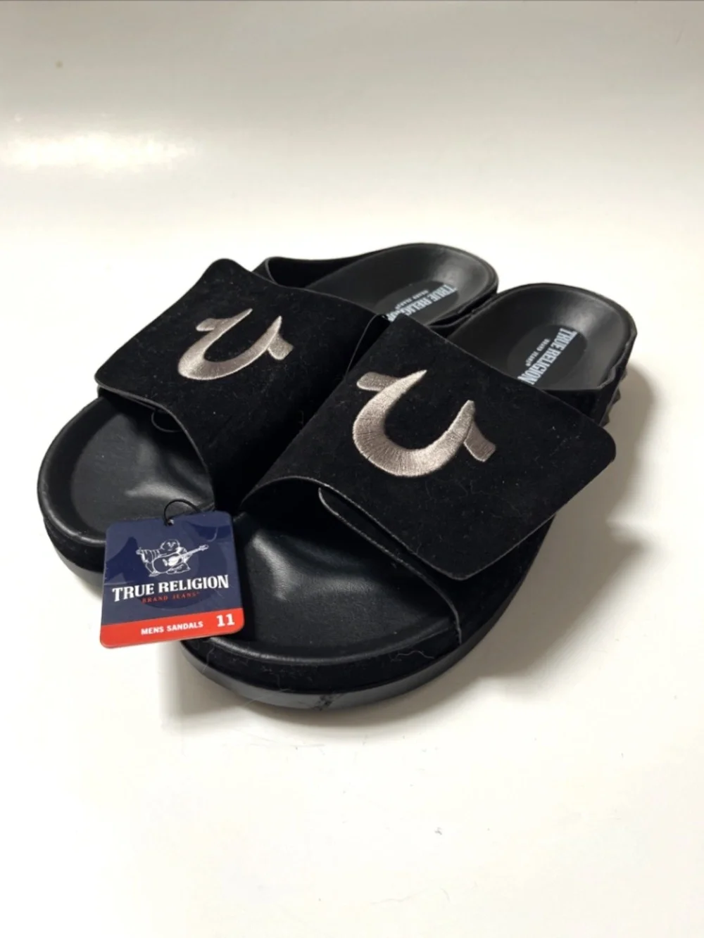 True Religion Biggy Slide Sandals Black Hook Loop Strap Men’s Size 11 NWOB